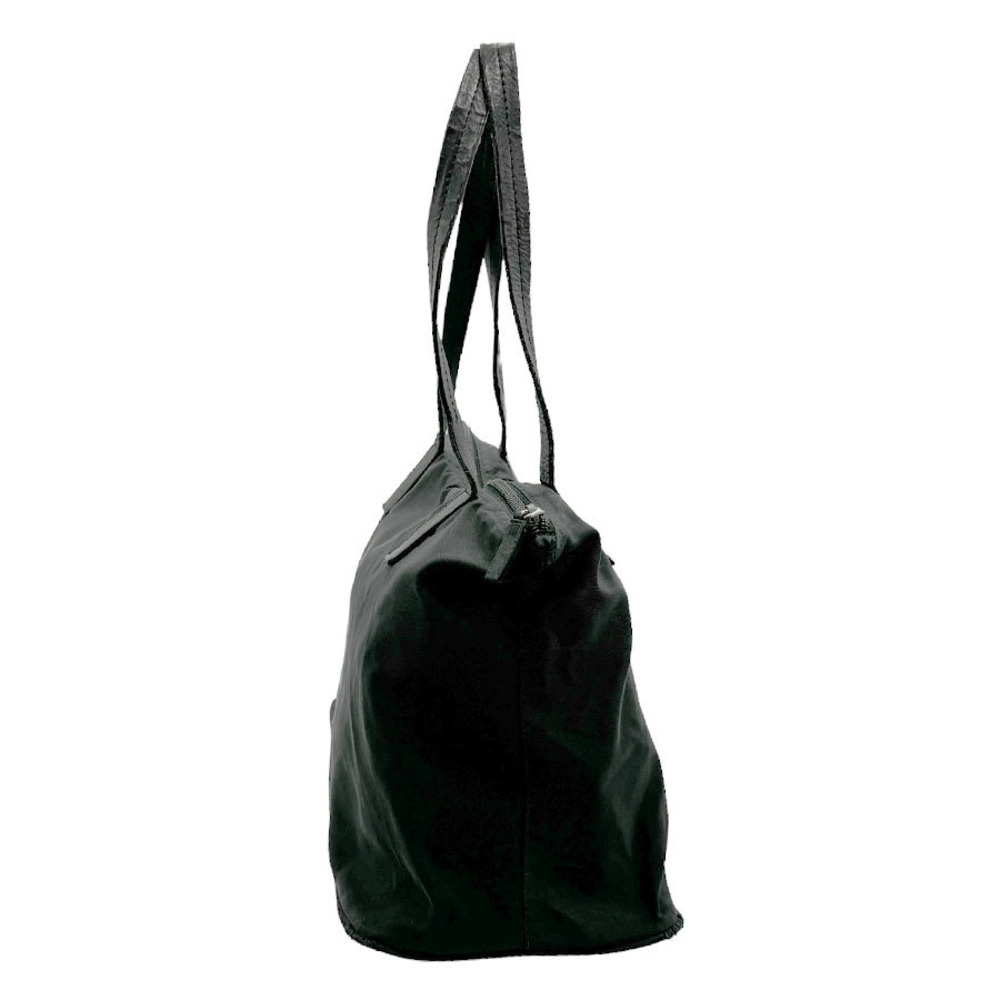 Prada leather triangular Tessuto bag logo plate tote Black sleek Black